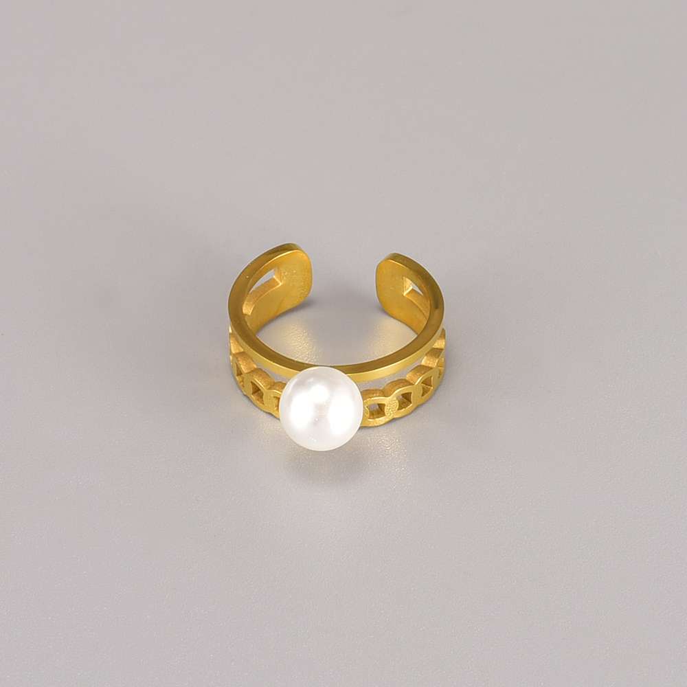Fashion Round Titanium Steel Pearl Plating Open Ring 1 Piece