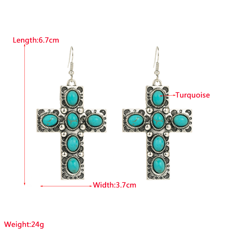 1 Pair Vintage Style Cross Alloy Inlay Turquoise Womenu0027S Drop Earrings