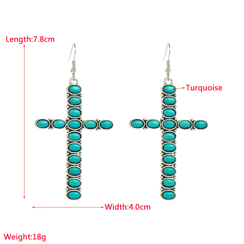 1 Pair Vintage Style Cross Alloy Inlay Turquoise Womenu0027S Drop Earrings