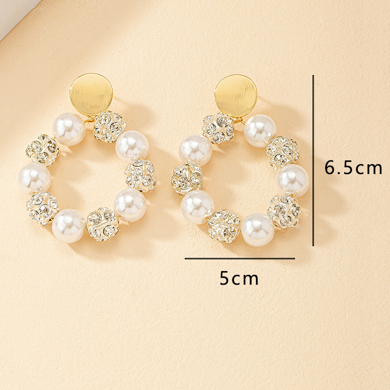 1 Pair Fashion Circle Alloy Plating Artificial Pearls Rhinestones Womenu0027S Drop Earrings