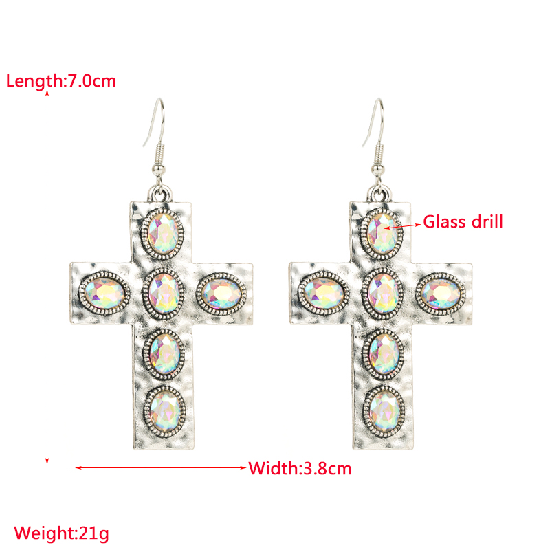 1 Pair Vintage Style Cross Alloy Inlay Glass Womenu0027S Drop Earrings