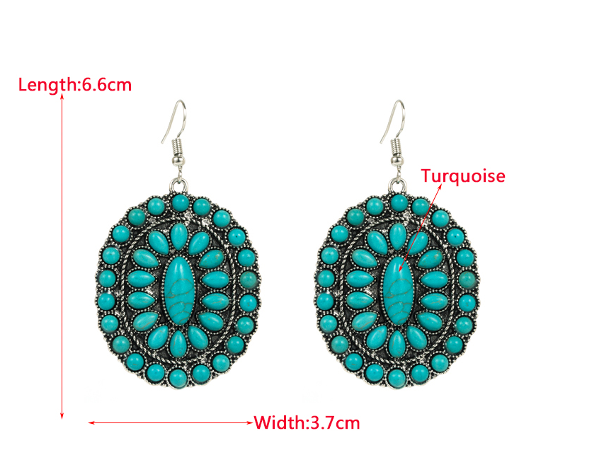 1 Pair Ethnic Style Round Dots Alloy Plating Inlay Turquoise Silver Plated Womenu0027S Drop Earrings