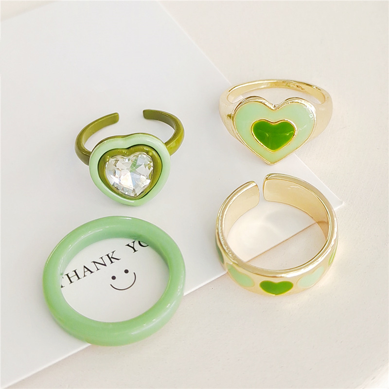 4 Pieces Cute Heart Shape Alloy Plating Womenu0027S Rings