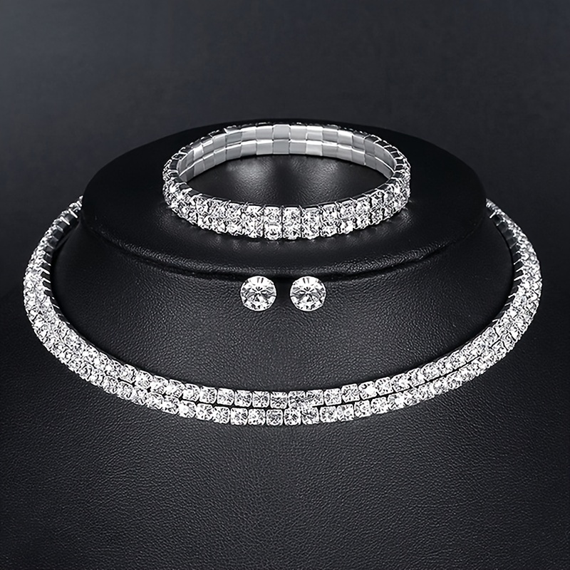 1 Set Luxurious Geometric Alloy Plating Rhinestones Womenu0027S Bracelets Earrings Necklace