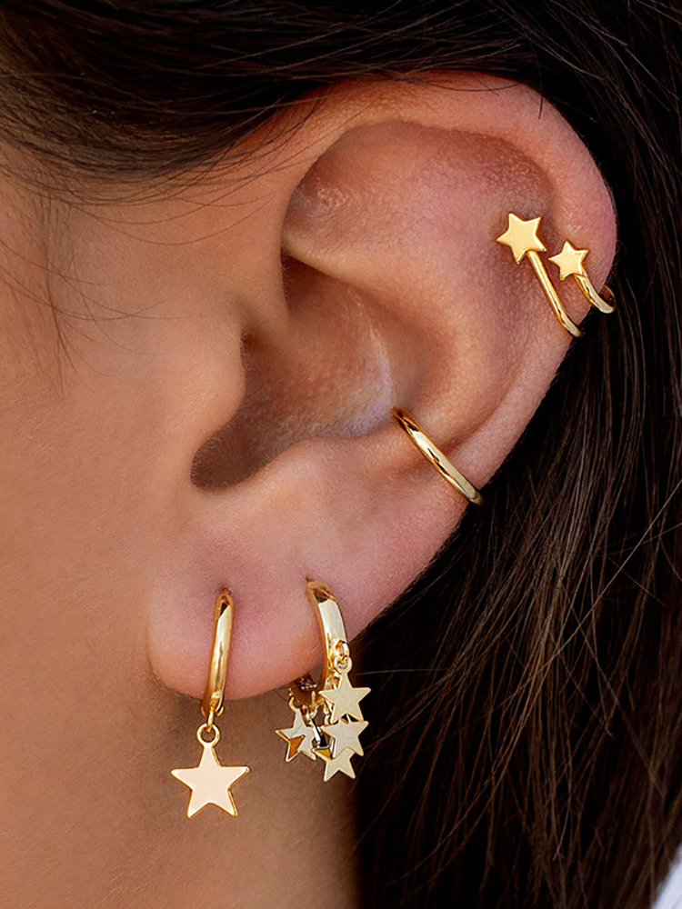 Fashion Star Copper Plated with Real Gold Plating Zircon Ear Studs 1 Pair