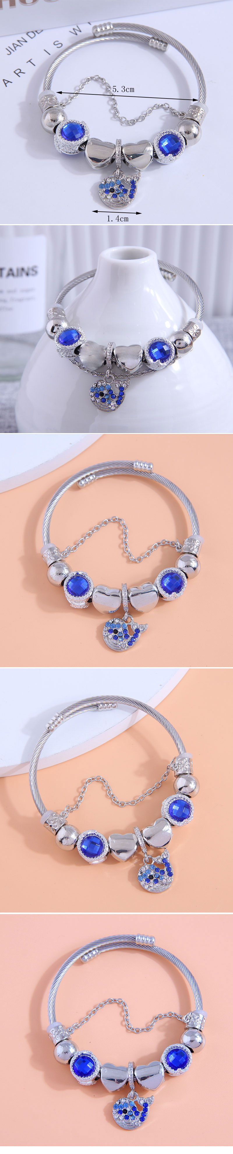 1 Piece Fashion Round Dolphin Heart Shape Alloy Steel Beaded Inlay Rhinestones Womenu0027S Bangle