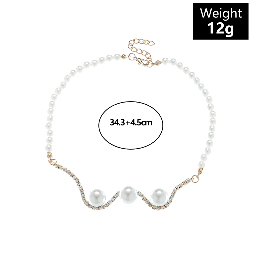 1 Piece Simple Style Geometric Pearl Beaded Rhinestones Gold Plated Womenu0027S Necklace