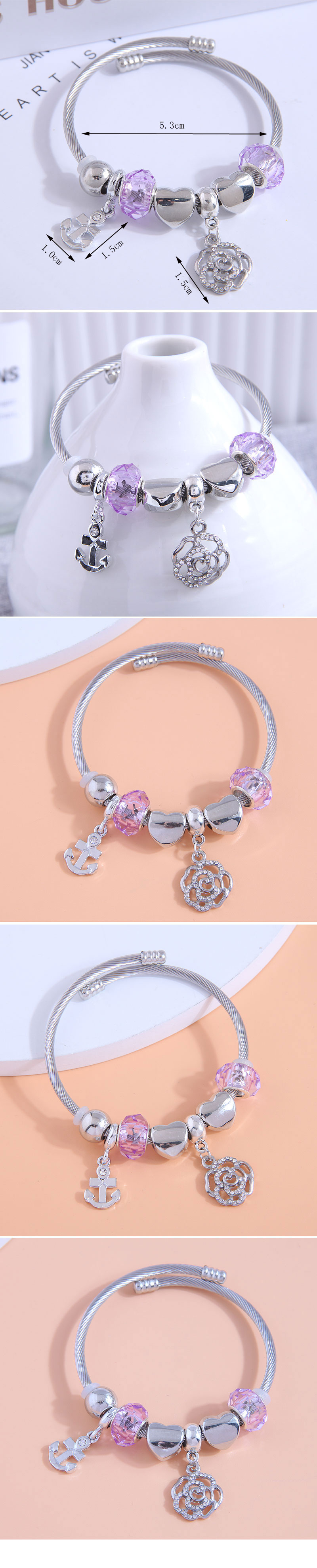 1 Piece Fashion Heart Shape Flower Alloy Steel Plating Rhinestones Womenu0027S Bangle