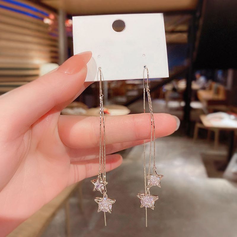 Fashion Pentagram Copper Inlay Zircon Ear line 1 Pair