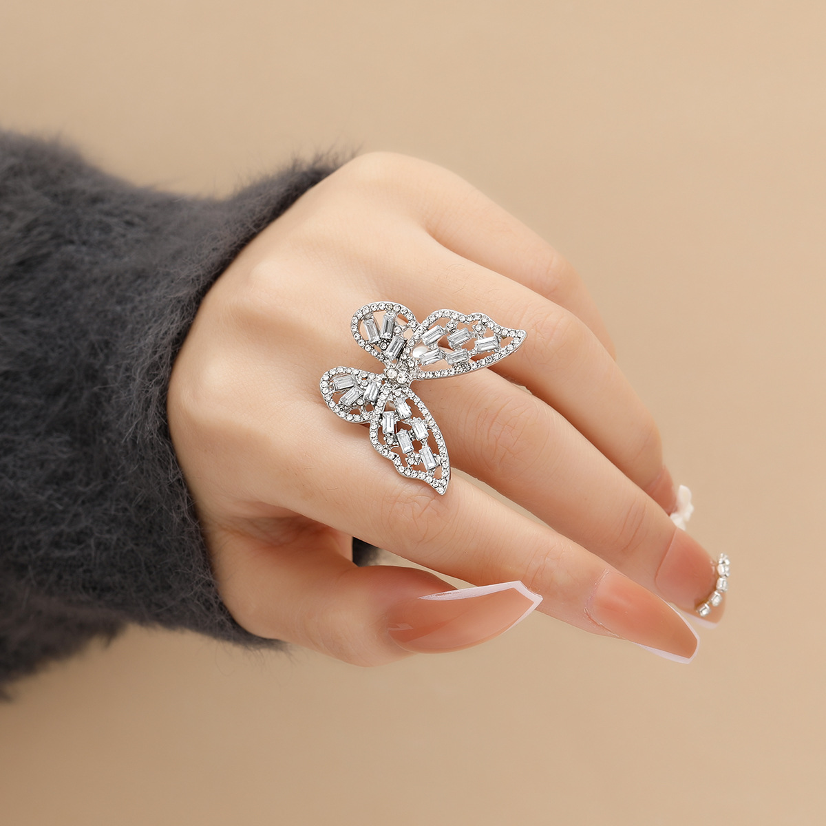 Fashion Butterfly Alloy Plating Rhinestones Womenu0027S Open Ring