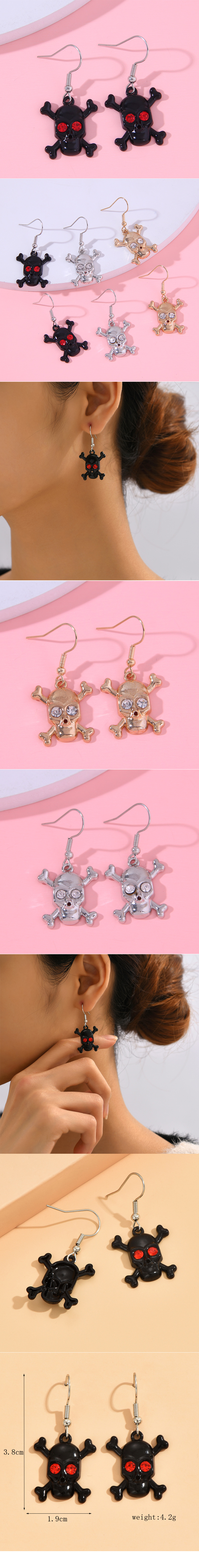 1 Pair Fashion Skull Alloy Inlay Rhinestones Womenu0027S Drop Earrings