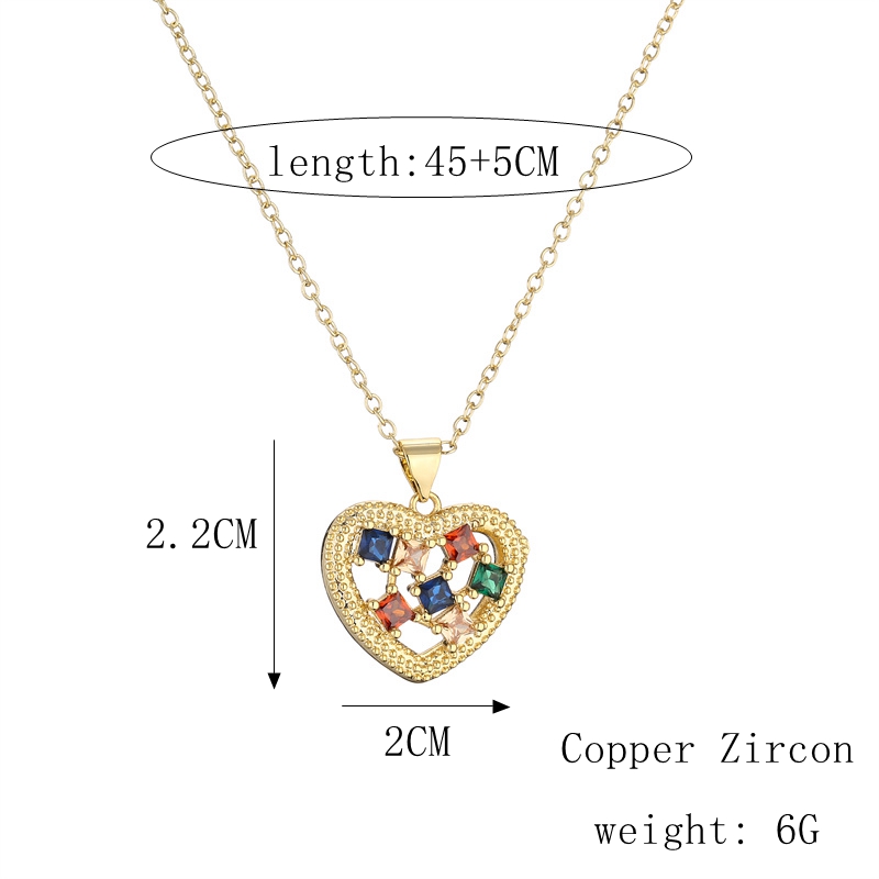 Fashion Heart Shape Copper Enamel Inlay Zircon Pendant Necklace 1 Piece