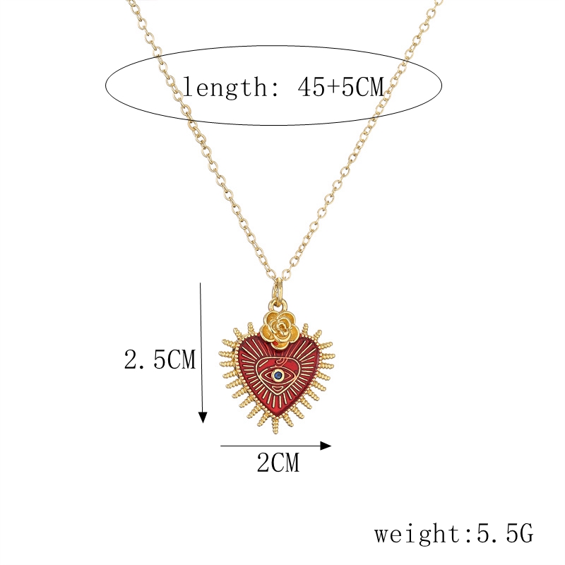 Fashion Heart Shape Copper Enamel Inlay Zircon Pendant Necklace 1 Piece