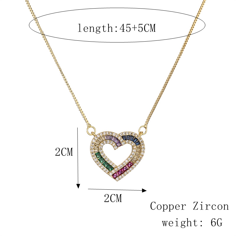 Fashion Heart Shape Copper Enamel Inlay Zircon Pendant Necklace 1 Piece