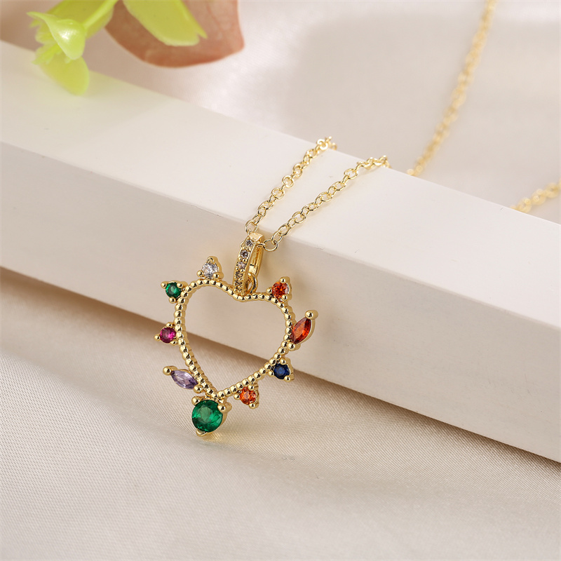 Fashion Heart Shape Copper Enamel Inlay Zircon Pendant Necklace 1 Piece
