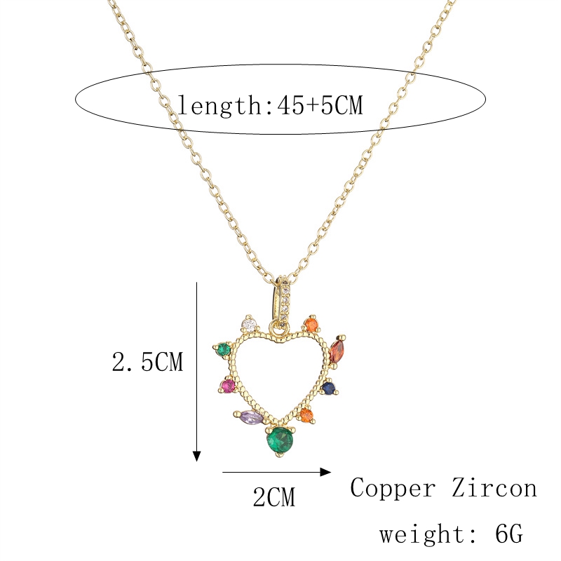 Fashion Heart Shape Copper Enamel Inlay Zircon Pendant Necklace 1 Piece