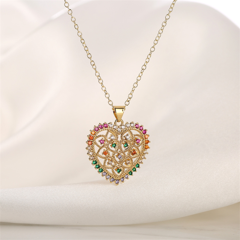 Fashion Heart Shape Copper Enamel Inlay Zircon Pendant Necklace 1 Piece