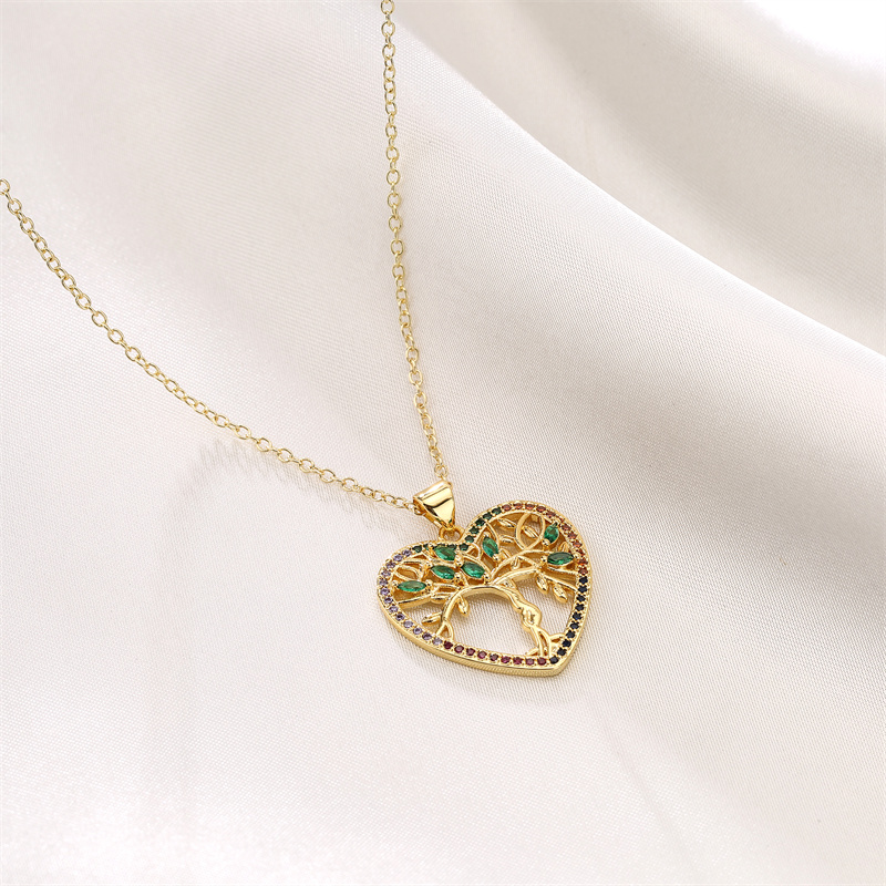 Fashion Heart Shape Copper Enamel Inlay Zircon Pendant Necklace 1 Piece