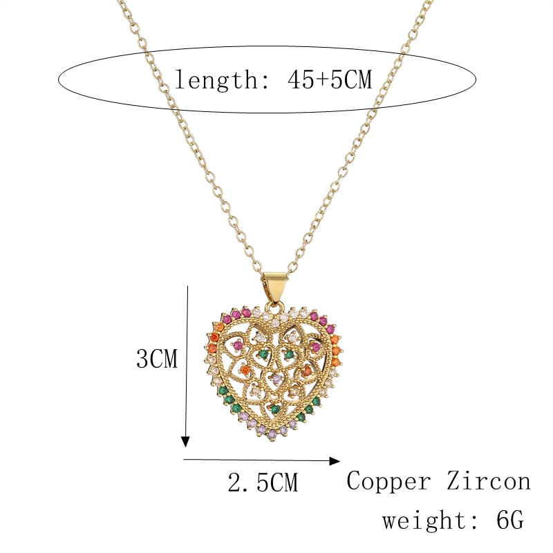 Fashion Heart Shape Copper Enamel Inlay Zircon Pendant Necklace 1 Piece