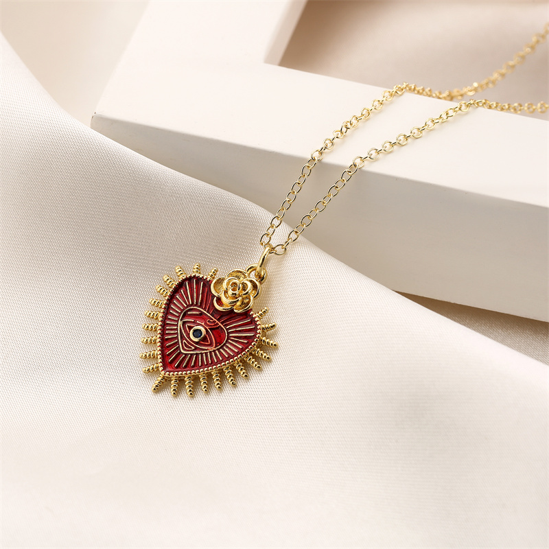Fashion Heart Shape Copper Enamel Inlay Zircon Pendant Necklace 1 Piece