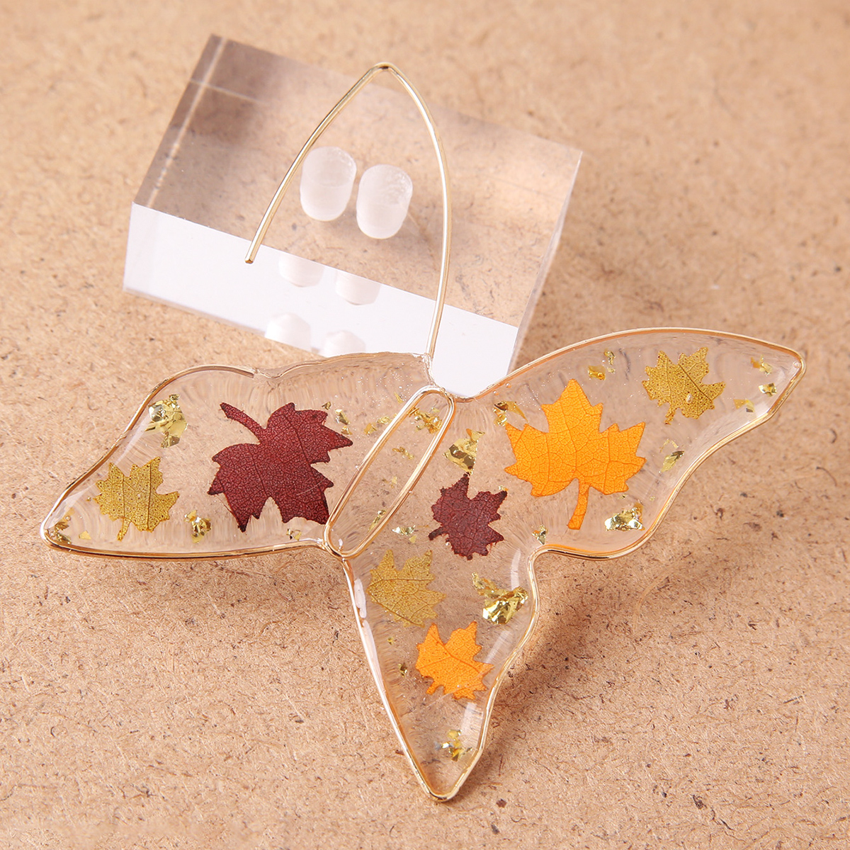 1 Pair Sweet Maple Leaf Butterfly Alloy Resin Transparent Hollow Out Womenu0027S Ear hook