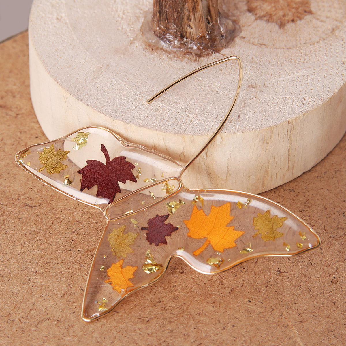 1 Pair Sweet Maple Leaf Butterfly Alloy Resin Transparent Hollow Out Womenu0027S Ear hook