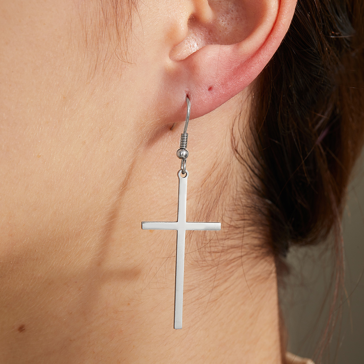 Simple Style Cross Stainless Steel Plating Zircon Ear hook 1 Pair