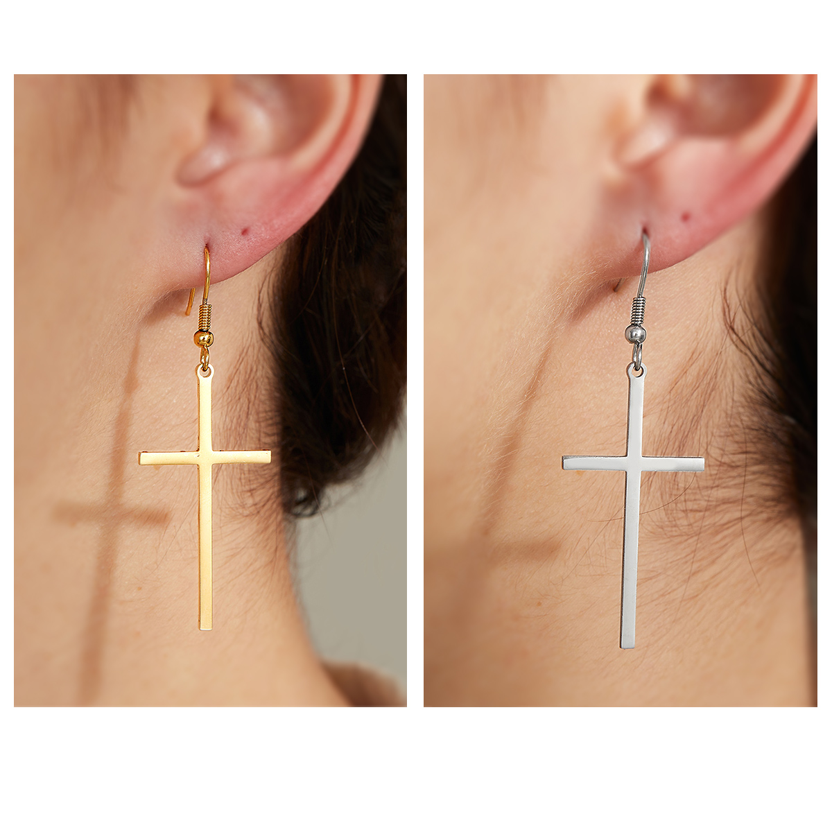 Simple Style Cross Stainless Steel Plating Zircon Ear hook 1 Pair
