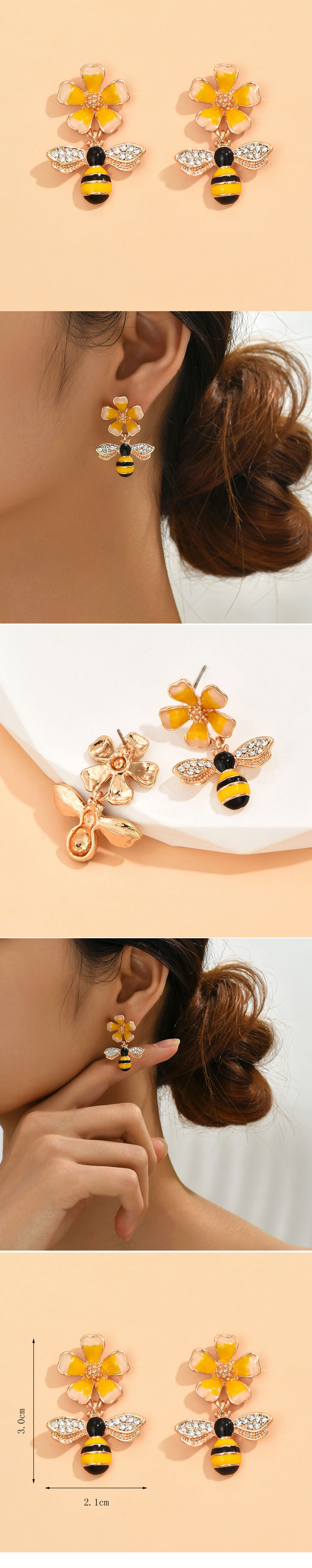 1 Pair Simple Style Flower Bee Alloy Inlay Rhinestones Unisex Drop Earrings