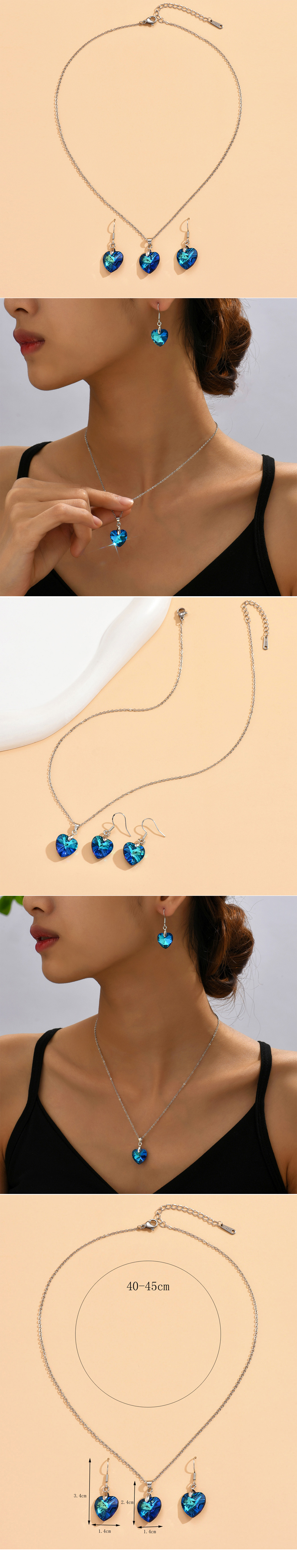 1 Set Fashion Heart Shape Alloy Inlay Artificial Crystal Womenu0027S Earrings Necklace Jewelry Set