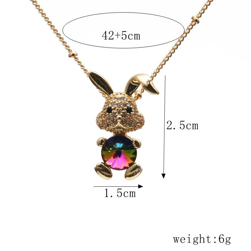 Fashion Rabbit Heart Shape Copper Enamel Inlay Zircon Pendant Necklace 1 Piece