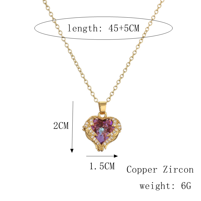 Fashion Rabbit Heart Shape Copper Enamel Inlay Zircon Pendant Necklace 1 Piece