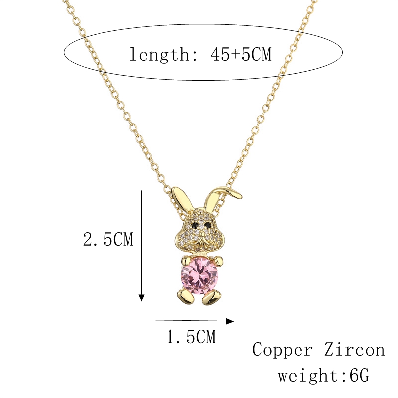 Fashion Rabbit Heart Shape Copper Enamel Inlay Zircon Pendant Necklace 1 Piece