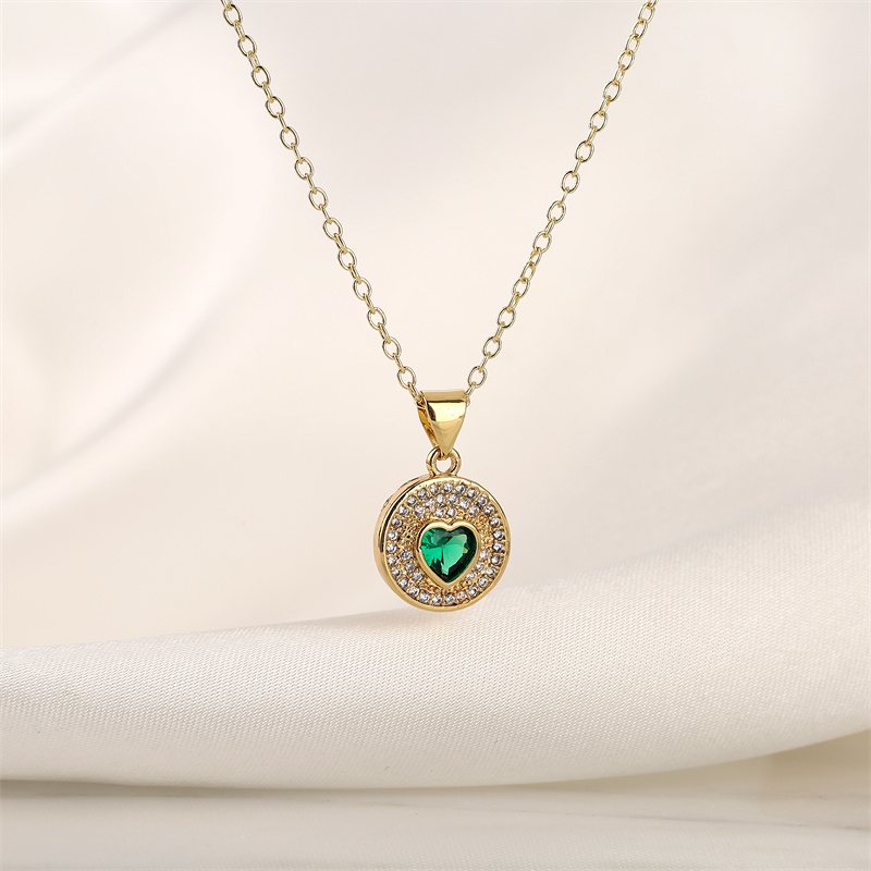 Fashion Rabbit Heart Shape Copper Enamel Inlay Zircon Pendant Necklace 1 Piece