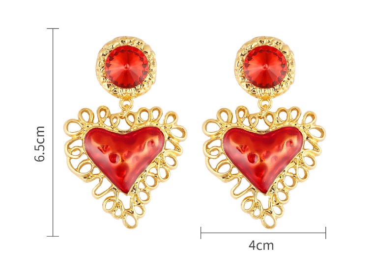 1 Pair Retro Heart Shape Metal Inlay Artificial Gemstones Womenu0027S Drop Earrings