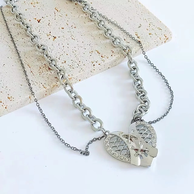 Fashion Heart Shape Stainless Steel Inlay Zircon Pendant Necklace 1 Piece
