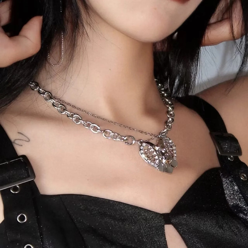 Fashion Heart Shape Stainless Steel Inlay Zircon Pendant Necklace 1 Piece