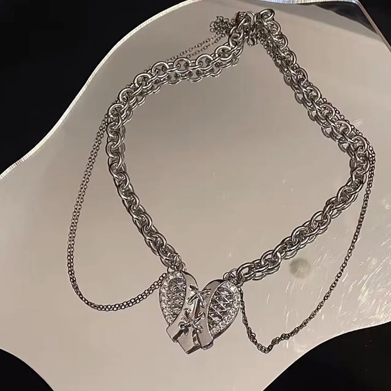 Fashion Heart Shape Stainless Steel Inlay Zircon Pendant Necklace 1 Piece