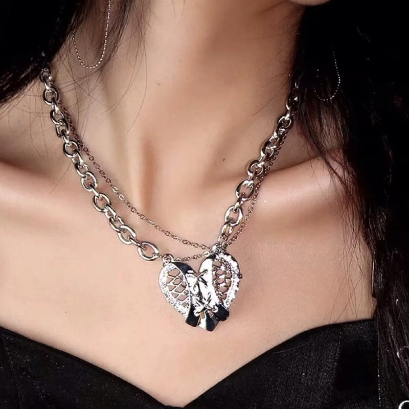 Fashion Heart Shape Stainless Steel Inlay Zircon Pendant Necklace 1 Piece