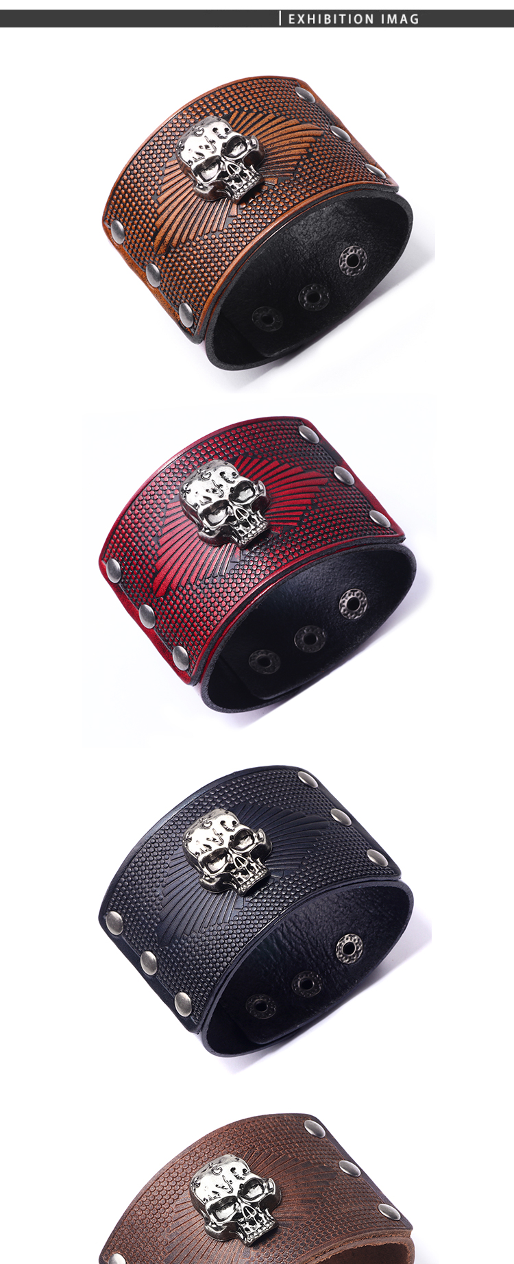 1 Piece Vintage Style Skull Leather Menu0027S Bangle