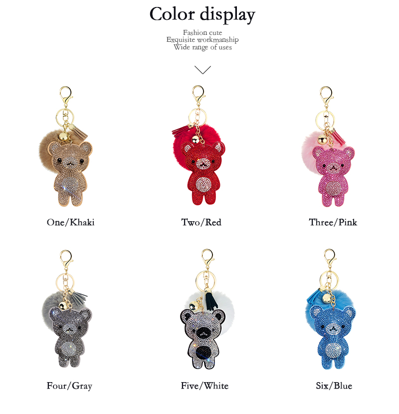1 Piece Cute Bear Alloy Inlay Rhinestones Bag Pendant Keychain