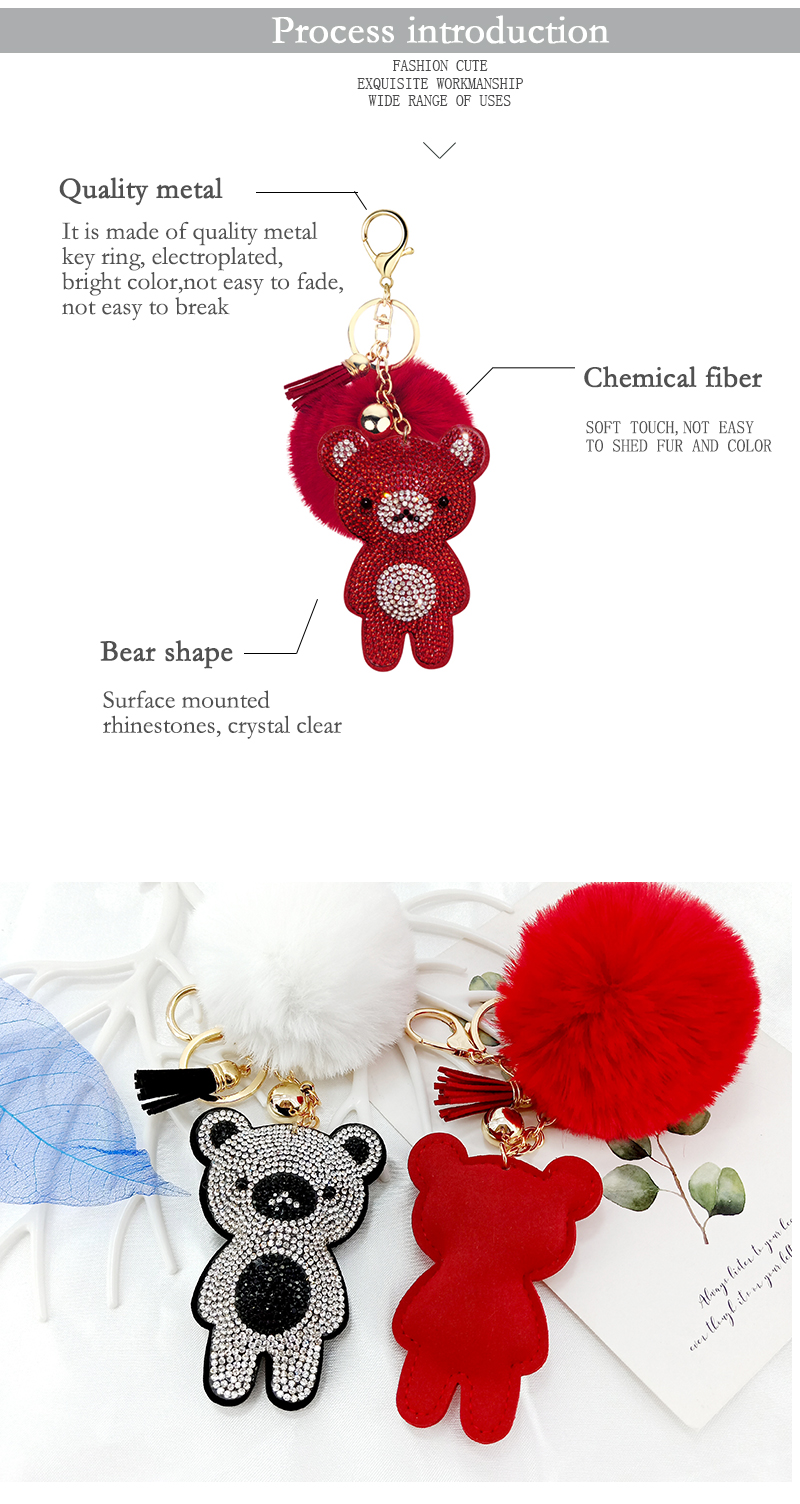 1 Piece Cute Bear Alloy Inlay Rhinestones Bag Pendant Keychain