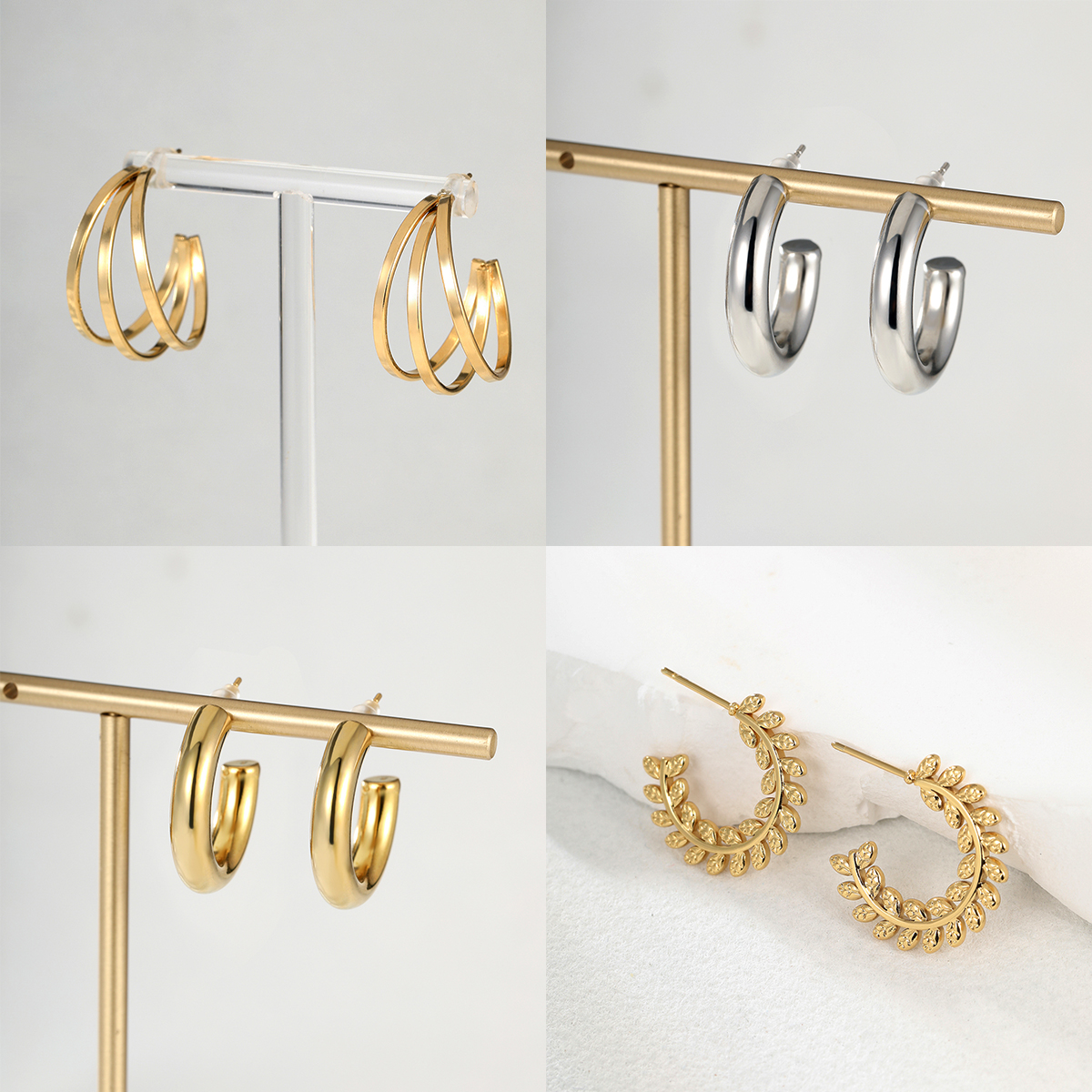 Fashion Leaf Stainless Steel Plating Ear Studs 1 Pair