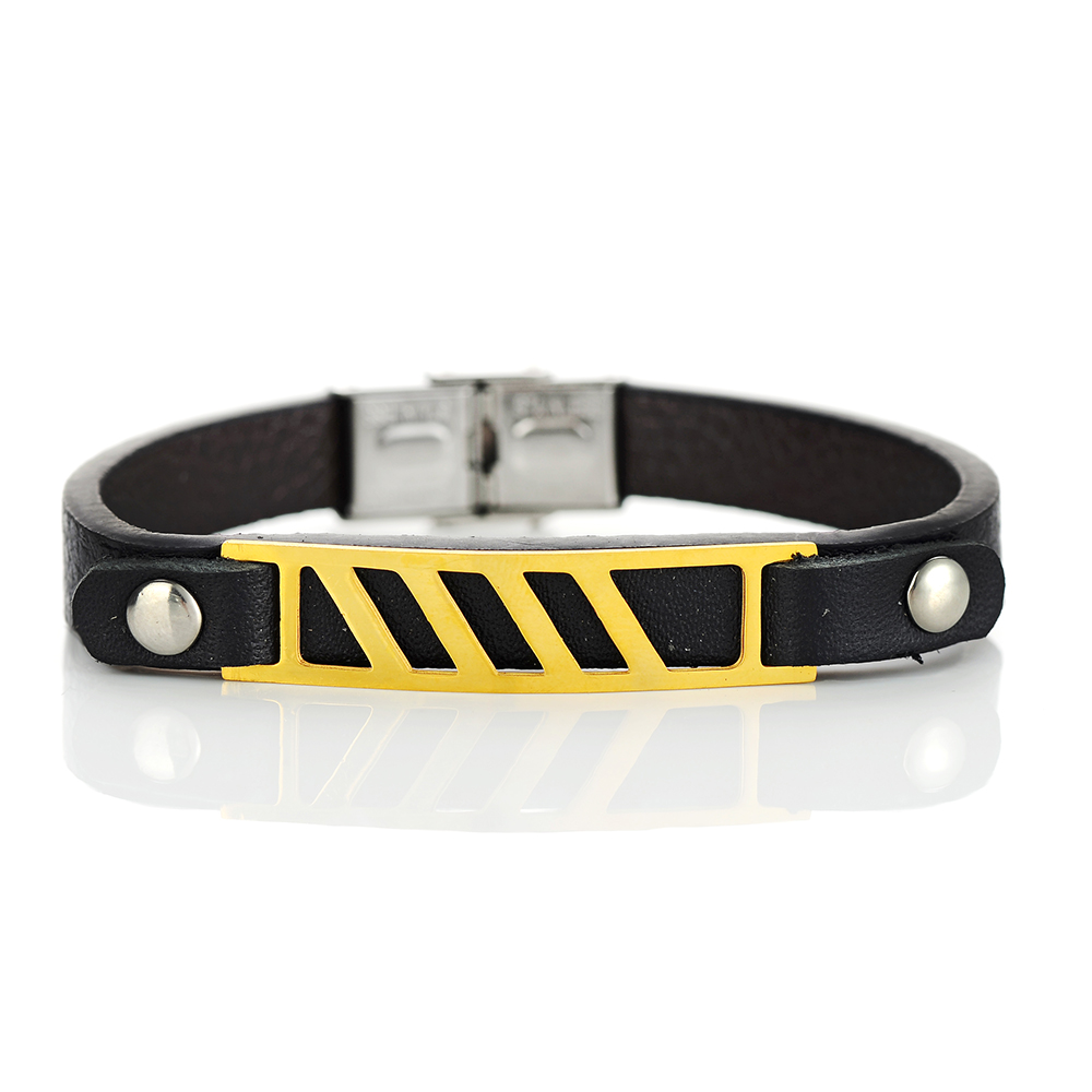 1 Piece Casual Fashion Classic Style Geometric Stainless Steel Leather Menu0027S Bracelets