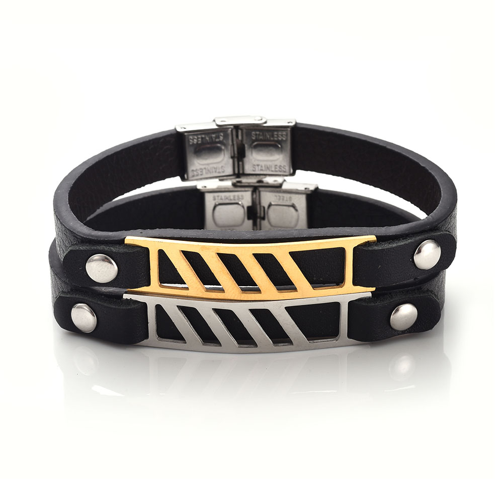 1 Piece Casual Fashion Classic Style Geometric Stainless Steel Leather Menu0027S Bracelets