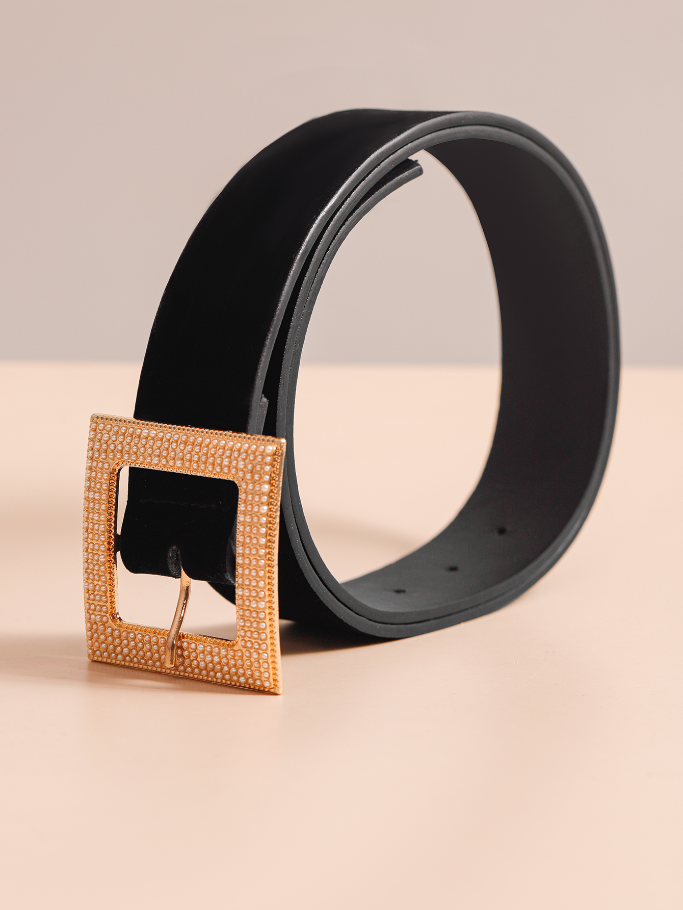 Fashion Solid Color Pu Leather Alloy Inlay Artificial Pearls Womenu0027S Leather Belts