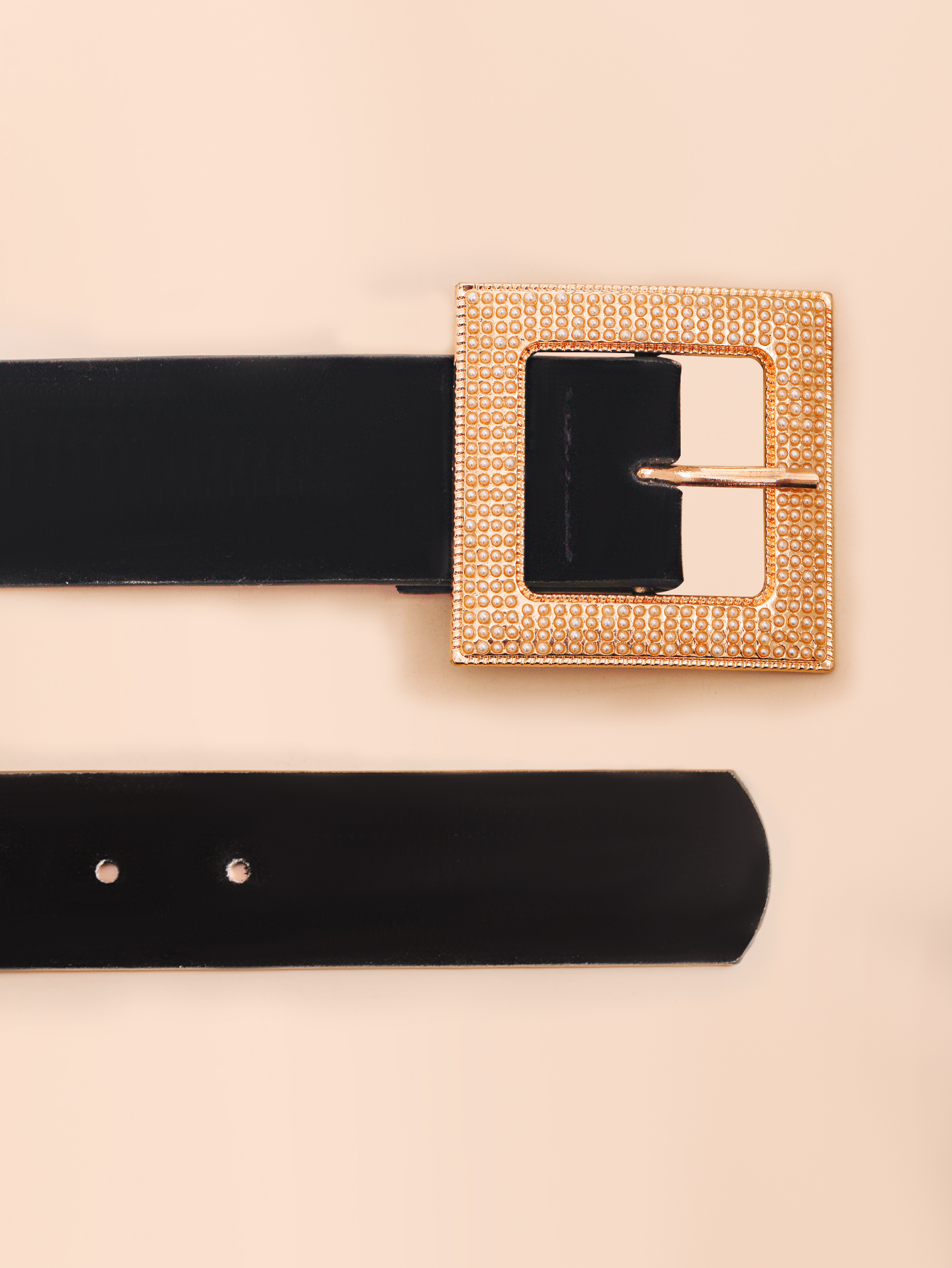 Fashion Solid Color Pu Leather Alloy Inlay Artificial Pearls Womenu0027S Leather Belts
