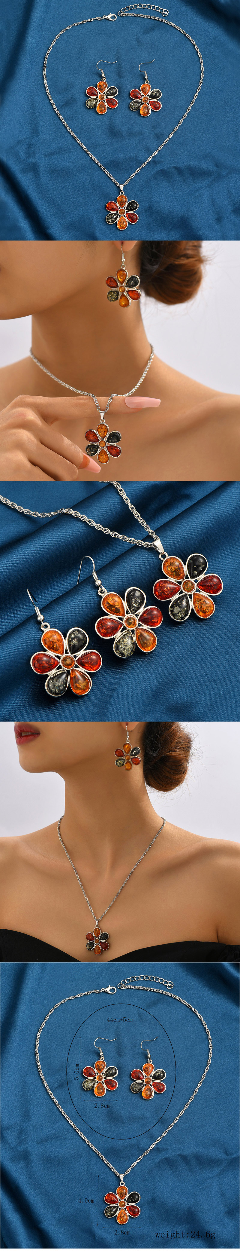 1 Set Classic Style Flower Alloy Inlay Resin Womenu0027S Earrings Necklace Jewelry Set