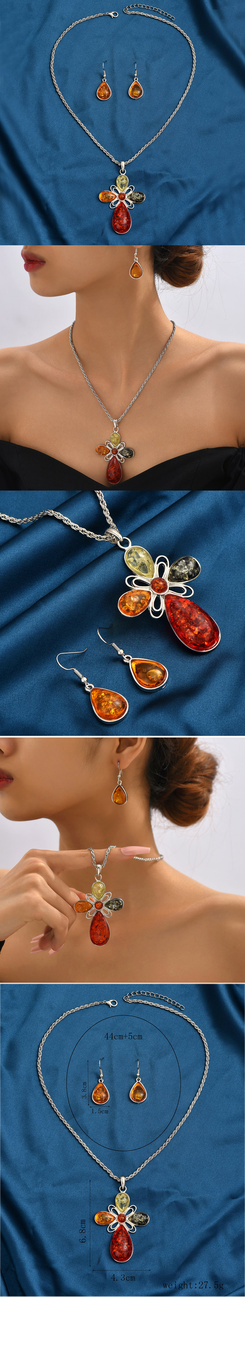 1 Set Ethnic Style Water Droplets Alloy Resin Inlay Resin Womenu0027S Earrings Necklace Jewelry Set