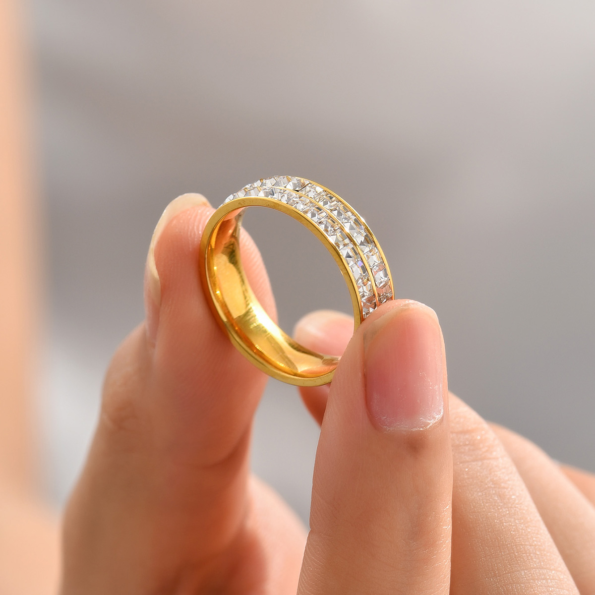 Fashion Geometric Stainless Steel Plating Zircon Rings 1 Piece